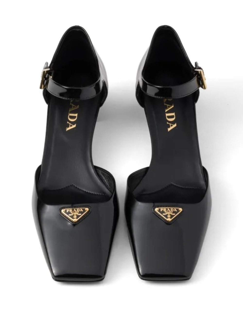 Prada Black Patent Leather Triangle Logo Mary Jane Pumps Square Toe Heel EU 40
